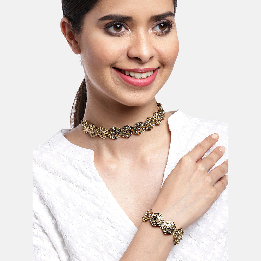 Kord Store Fabulous Gold Plated Set Of 2 Necklace Set And Bracelate Combo For Girls and Women  - KSJWLRYCOMBO47