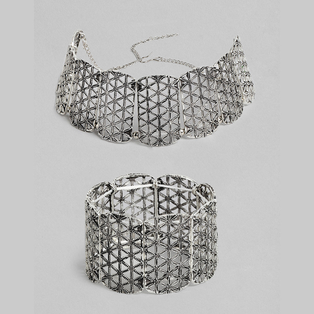 Kord Store Classy Oxidised Plated Set Of 2 Necklace Set And Bracelate Combo For Girls and Women  - KSJWLRYCOMBO49