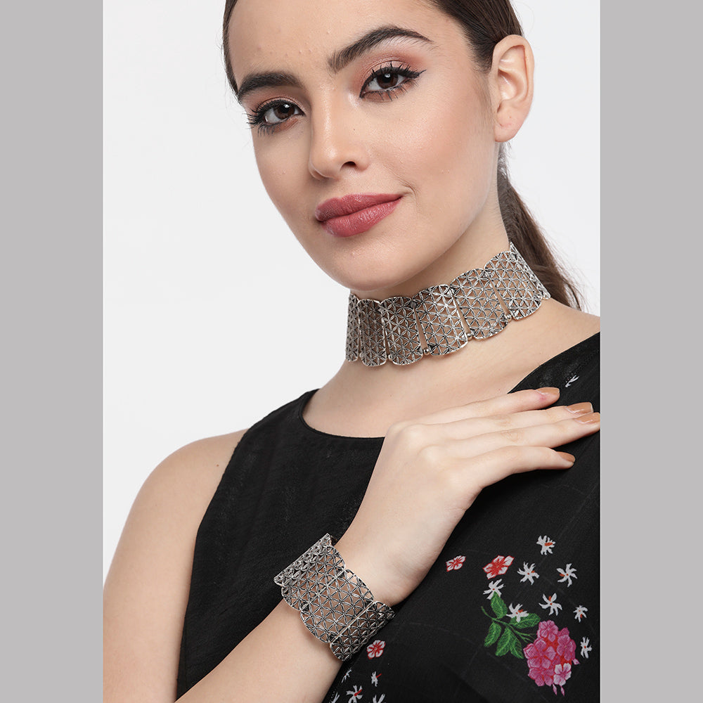 Kord Store Classy Oxidised Plated Set Of 2 Necklace Set And Bracelate Combo For Girls and Women  - KSJWLRYCOMBO49