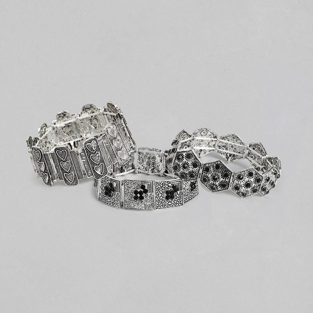 Kord Store Excellent Oxidised Plated Black Stone Openable Set Of 3 Bracelate Combo For Girls and Women  - KSJWLRYCOMBO54