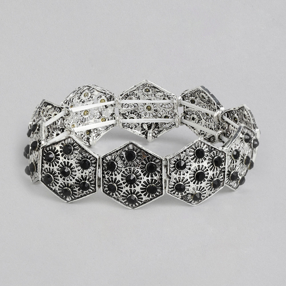 Kord Store Excellent Oxidised Plated Black Stone Openable Set Of 3 Bracelate Combo For Girls and Women  - KSJWLRYCOMBO54