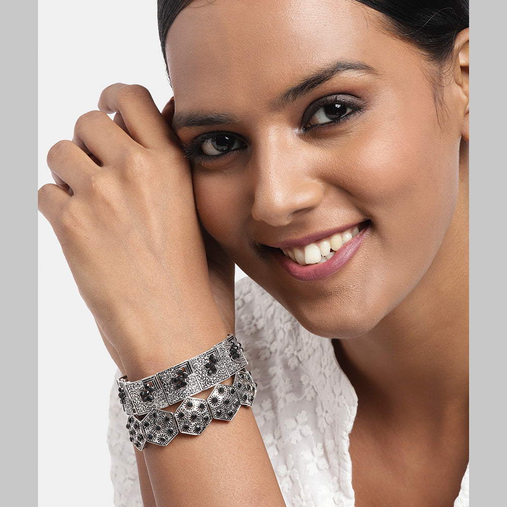 Kord Store Excellent Oxidised Plated Black Stone Openable Set Of 3 Bracelate Combo For Girls and Women  - KSJWLRYCOMBO54