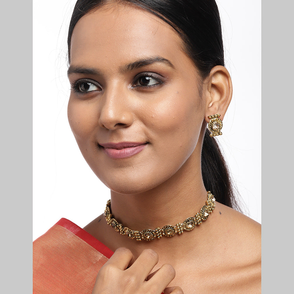 Kord Store Amazing Gold Plated LCD Stone Collar Set Of 2 Necklace Set Combo For Girls and Women  - KSJWLRYCOMBO57