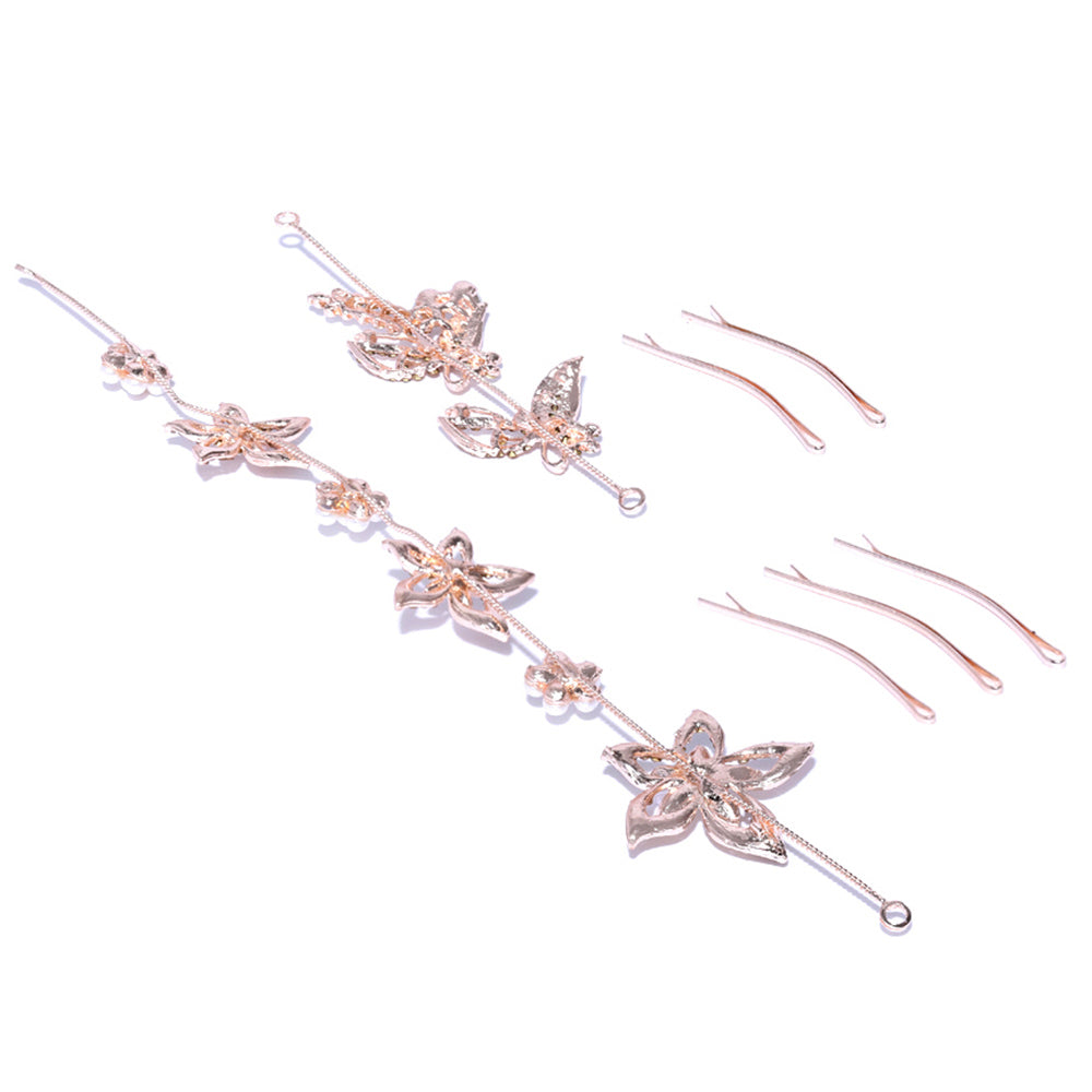 Kord Store Dazzling Rose Gold Plated Pearl and Flower Design Set Of 2 Tiara Combo For Girls and Women  - KSJWLRYCOMBO65