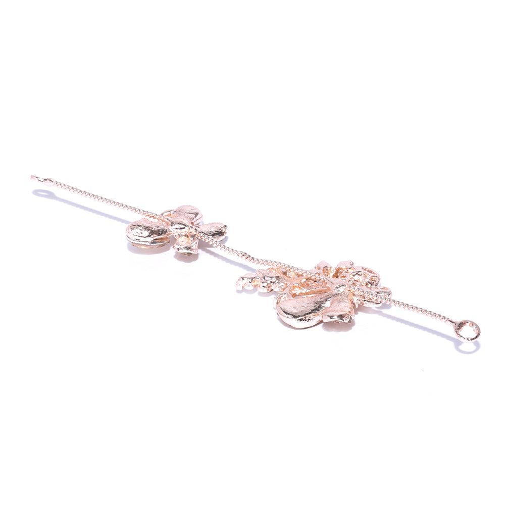 Kord Store Fabulous Rose Gold Plated Stone Leaf Design Set Of 3 Tiara And Hair Pin Combo For Girls and Women  - KSJWLRYCOMBO77