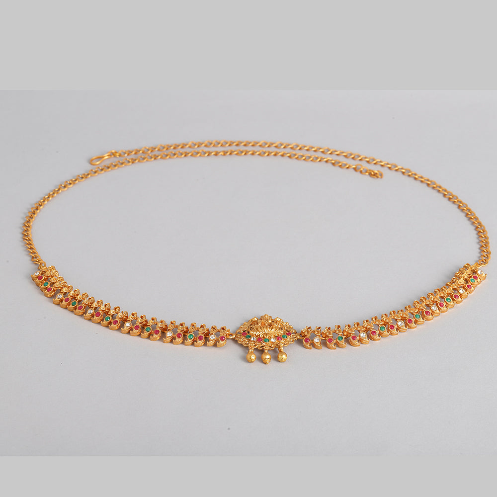Kord Store Traditional Gold plated Ruby and White Stone Kamarbandh For Girls and Women