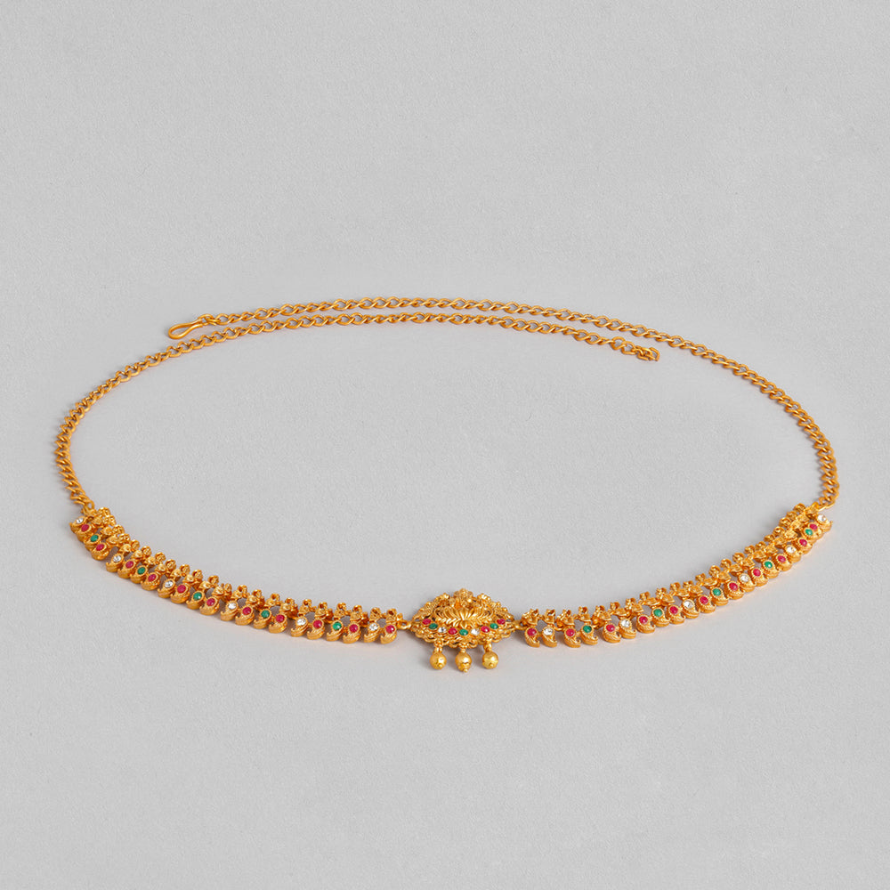 Kord Store Traditional Gold plated Ruby and White Stone Kamarbandh For Girls and Women