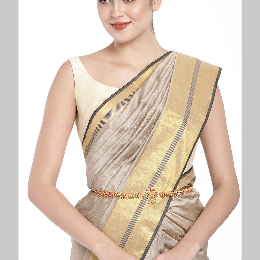 Kord Store Traditional Gold plated Ruby and White Stone Kamarbandh For Girls and Women