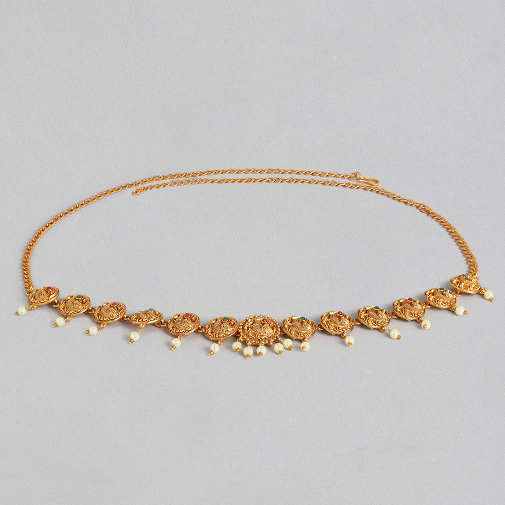 Kord Store Latest Design Gold plated Ruby and Pearl Kamarbandh For Girls and Women