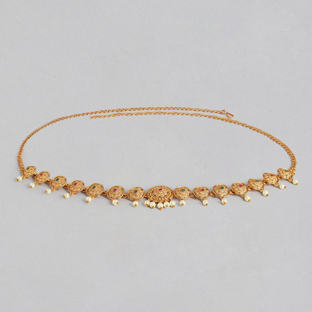 Kord Store Designer and Traditional Gold plated Ruby and Pearl Kamarbandh For Girls and Women