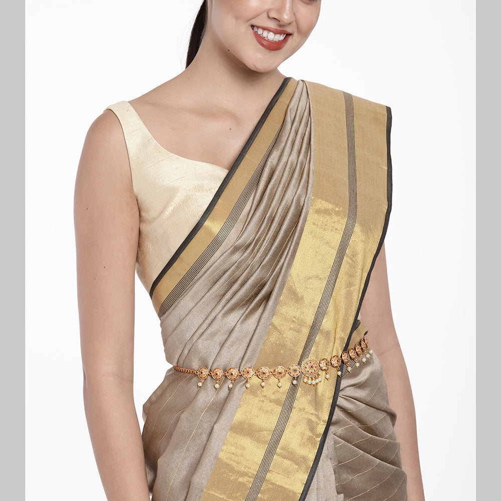 Kord Store Designer and Traditional Gold plated Ruby and Pearl Kamarbandh For Girls and Women