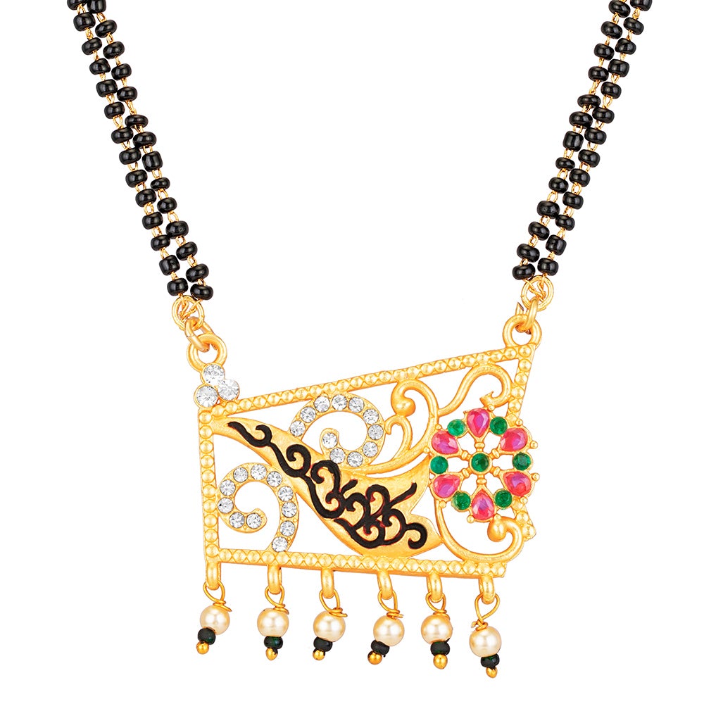 Kord Store Traditional And Trendy Matt Finish Gold Plated Mangalsutra Pendant With Black Beads Chain For Modern Women  - KSM90001