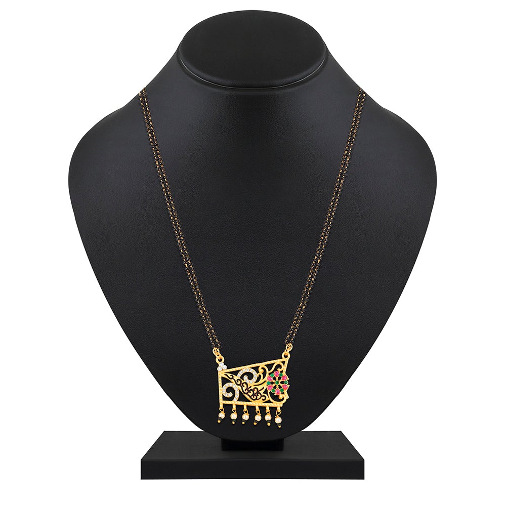 Kord Store Traditional And Trendy Matt Finish Gold Plated Mangalsutra Pendant With Black Beads Chain For Modern Women  - KSM90001