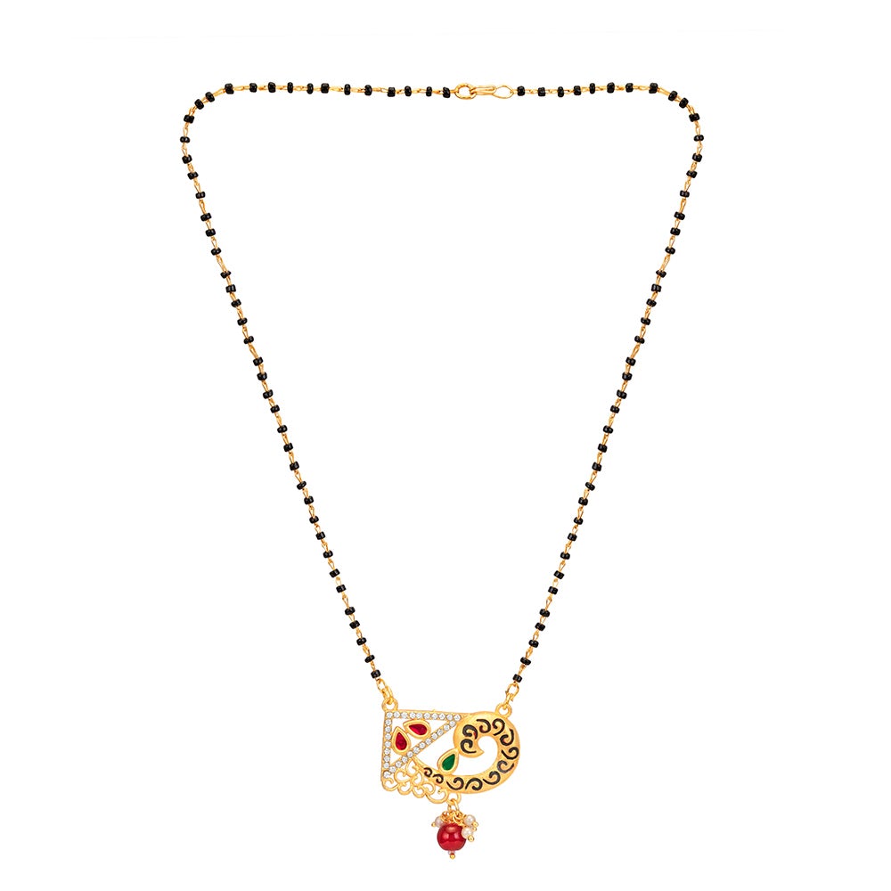 Kord Store Traditional And Trendy Matt Finish Gold Plated Mangalsutra Pendant With Black Beads Chain For Modern Women  - KSM90003