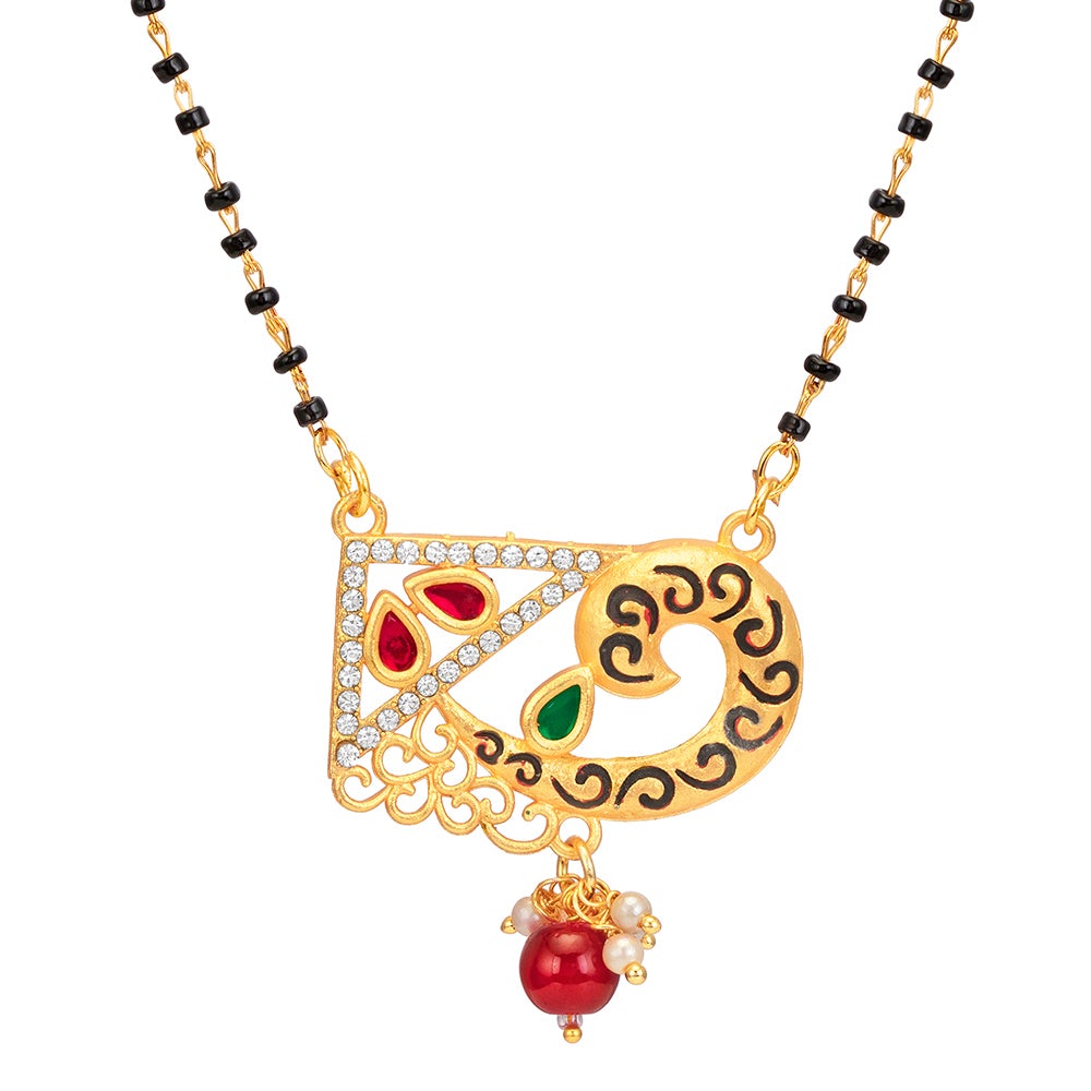 Kord Store Traditional And Trendy Matt Finish Gold Plated Mangalsutra Pendant With Black Beads Chain For Modern Women  - KSM90003