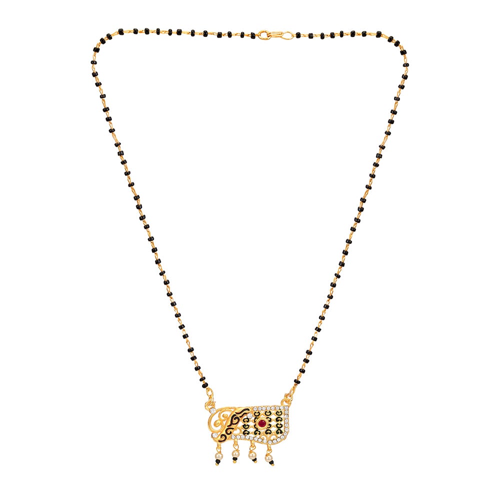 Kord Store Traditional And Trendy Matt Finish Gold Plated Mangalsutra Pendant With Black Beads Chain For Modern Women  - KSM90004
