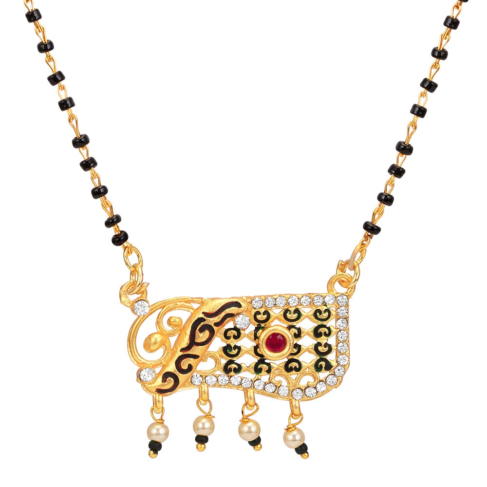 Kord Store Traditional And Trendy Matt Finish Gold Plated Mangalsutra Pendant With Black Beads Chain For Modern Women  - KSM90004
