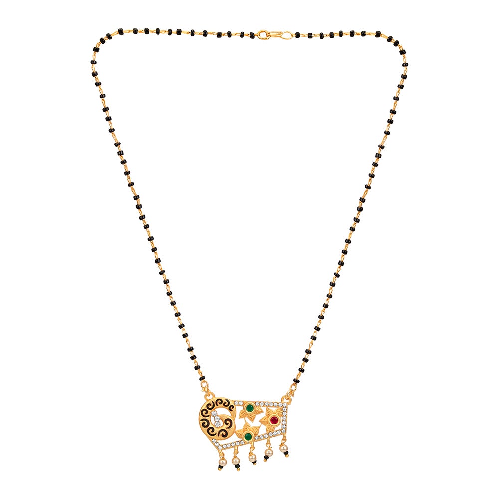 Kord Store Traditional And Trendy Matt Finish Gold Plated Mangalsutra Pendant With Black Beads Chain For Modern Women  - KSM90005