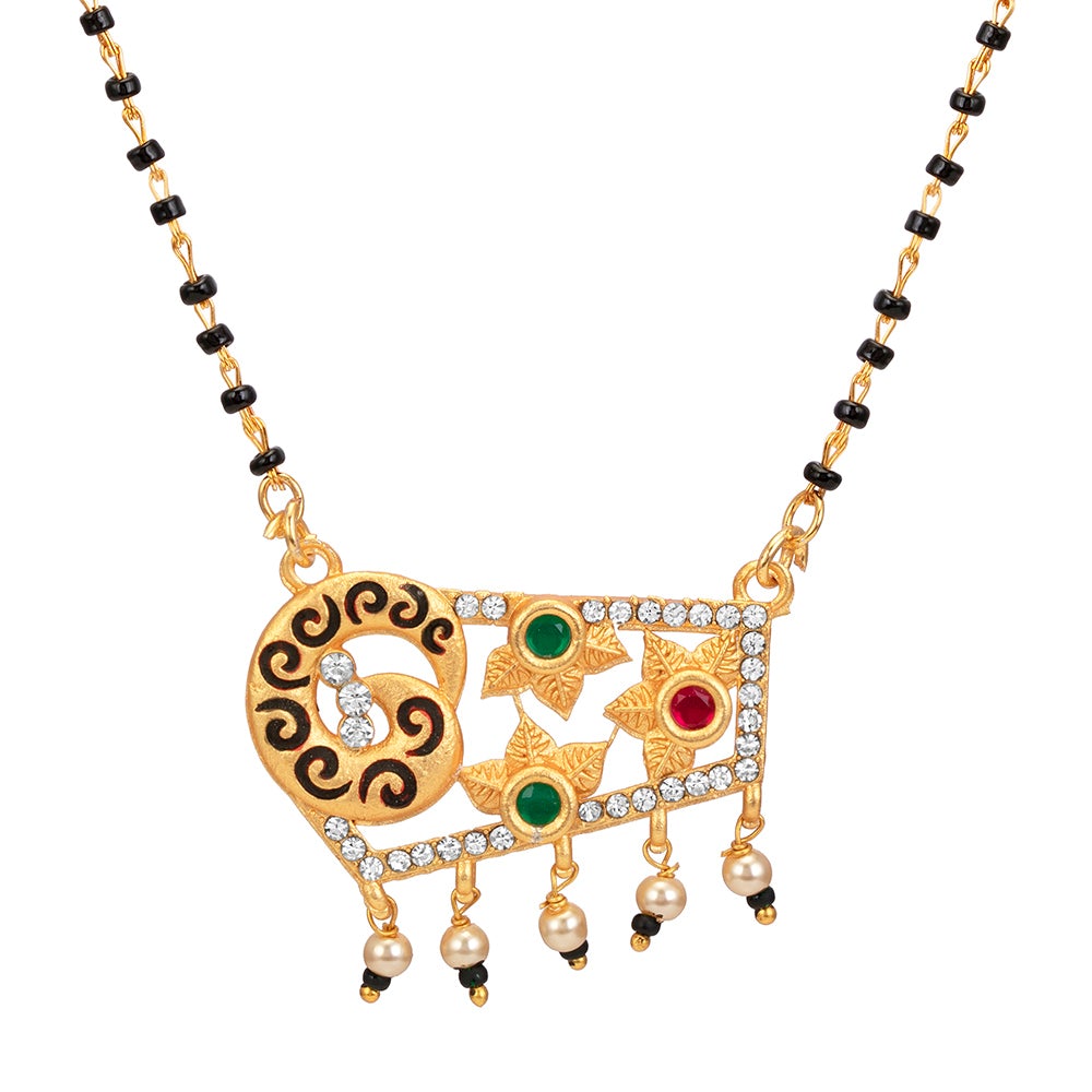 Kord Store Traditional And Trendy Matt Finish Gold Plated Mangalsutra Pendant With Black Beads Chain For Modern Women  - KSM90005