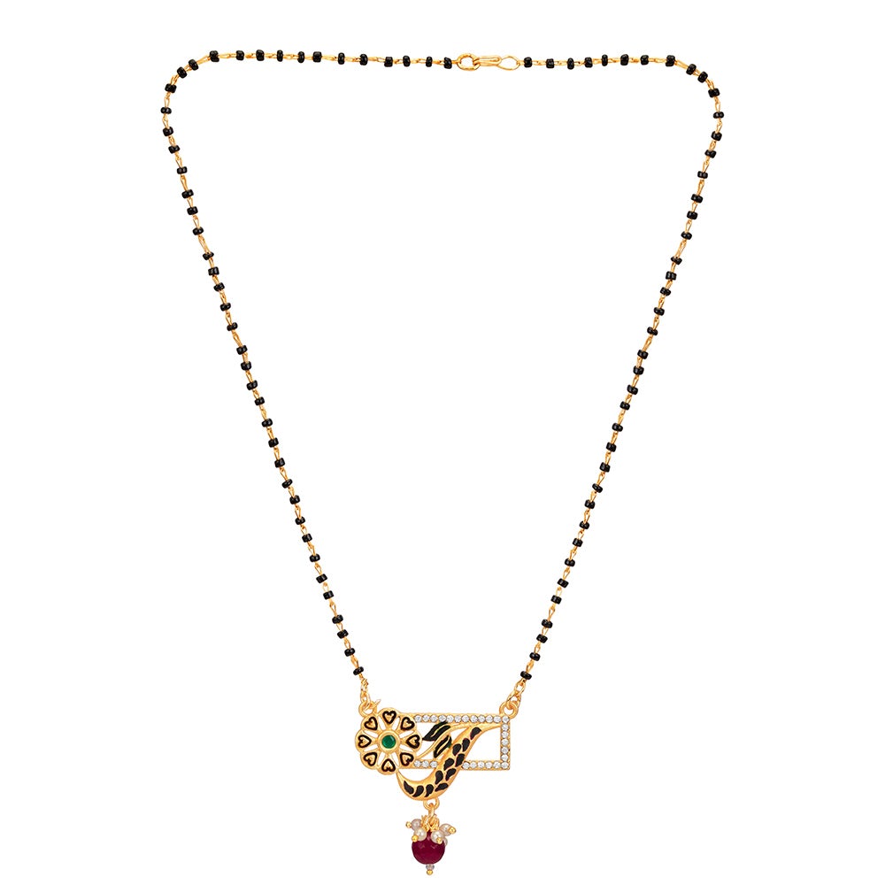 Kord Store Traditional And Trendy Matt Finish Gold Plated Mangalsutra Pendant With Black Beads Chain For Modern Women  - KSM90006
