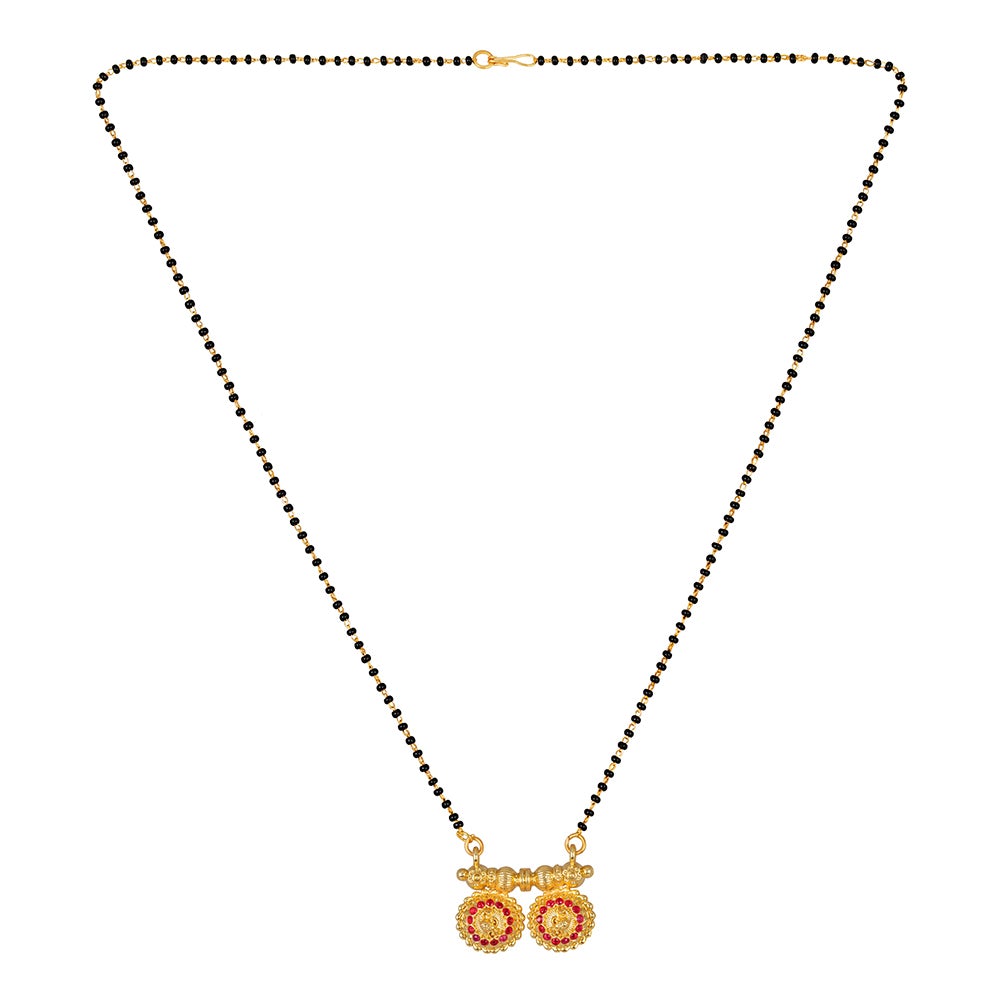 Kord Store Traditional "Vati" Mangalsutra (22 Inch)/Maharshtrian Stylish/New Design/Micro Gold Plated Red Stone Jewellery/Wedding Jewelery Set For Women   - KSM90007