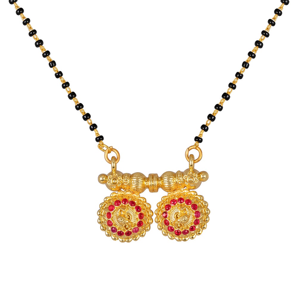 Kord Store Traditional "Vati" Mangalsutra (22 Inch)/Maharshtrian Stylish/New Design/Micro Gold Plated Red Stone Jewellery/Wedding Jewelery Set For Women   - KSM90007