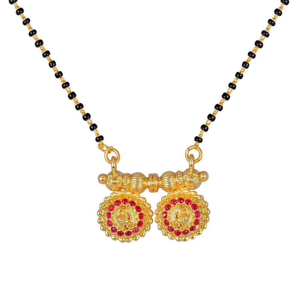 Kord Store Traditional "Vati" Mangalsutra (22 Inch)/Maharshtrian Stylish/New Design/Micro Gold Plated Red Stone Jewellery/Wedding Jewelery Set For Women   - KSM90007