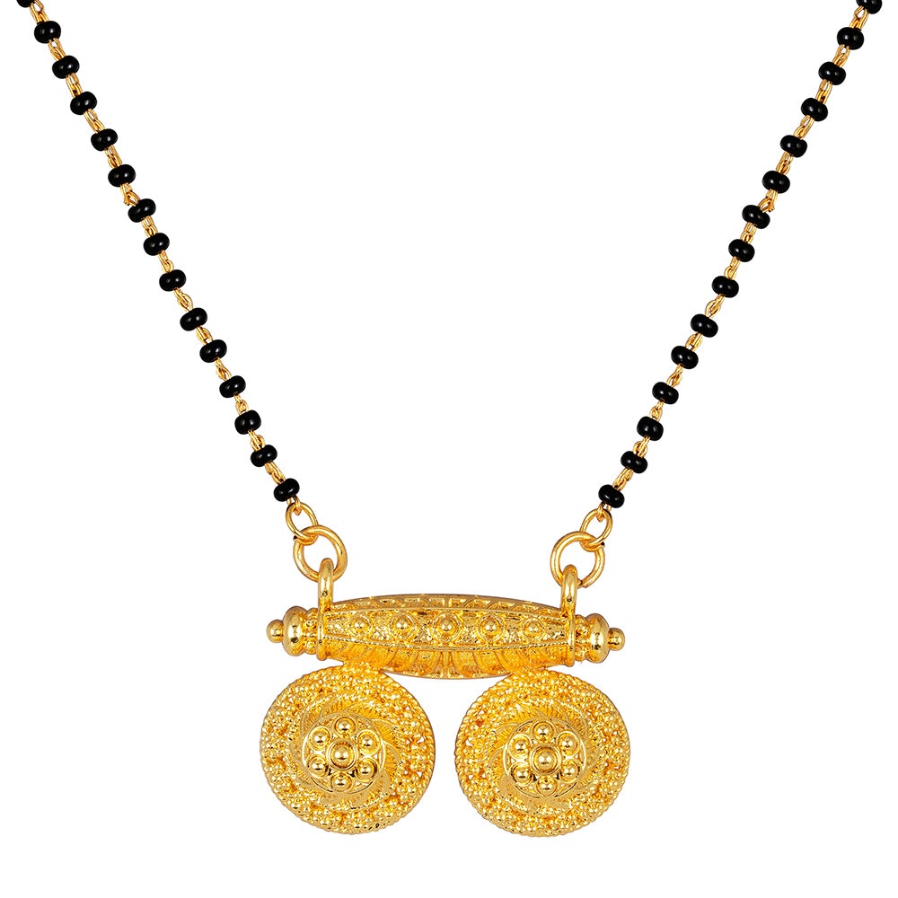 Kord Store Latest Design "Vati" Mangalsutra/Maharshtrian Stylish/Traditional 22Kt Gold Plated/Necklace Pendent Set/Black Beads Chain Set(22 Inch)/For Women  - KSM90008