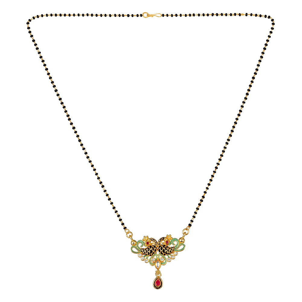 Kord Store "Peacok" Design Pendent Set Trational Mangalsutra (22 Inch) Wedding Jewellery 22Kt Micro Gold Plated Ad Necklace Pendent Set Ruby Stone Set For Women  - KSM90011