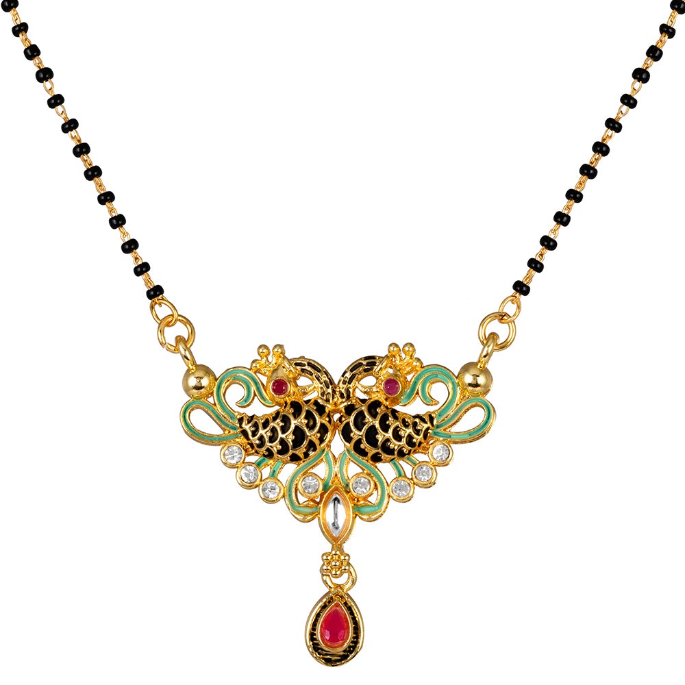 Kord Store "Peacok" Design Pendent Set Trational Mangalsutra (22 Inch) Wedding Jewellery 22Kt Micro Gold Plated Ad Necklace Pendent Set Ruby Stone Set For Women  - KSM90011