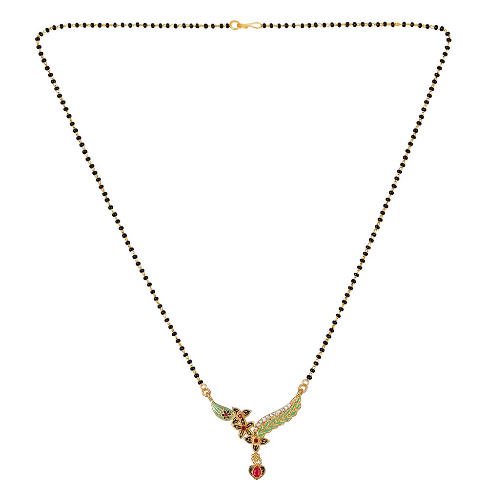 Kord Store "Latest Mint Color" Mangalsutra/Black Beads Chain Pendent/Indian Jewellery Set/Red & White Stone Jewellery/Wedding Jewellery For Women (22 Inch)  - KSM90012