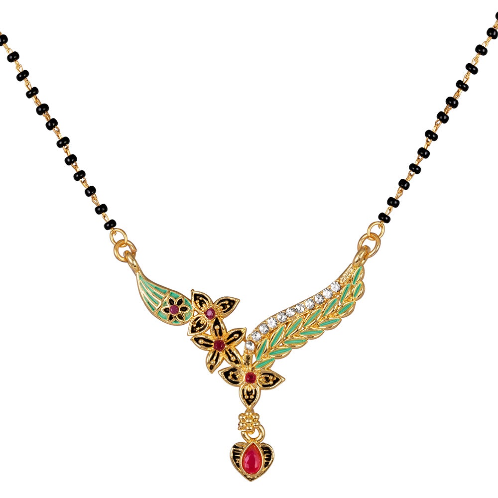 Kord Store "Latest Mint Color" Mangalsutra/Black Beads Chain Pendent/Indian Jewellery Set/Red & White Stone Jewellery/Wedding Jewellery For Women (22 Inch)  - KSM90012