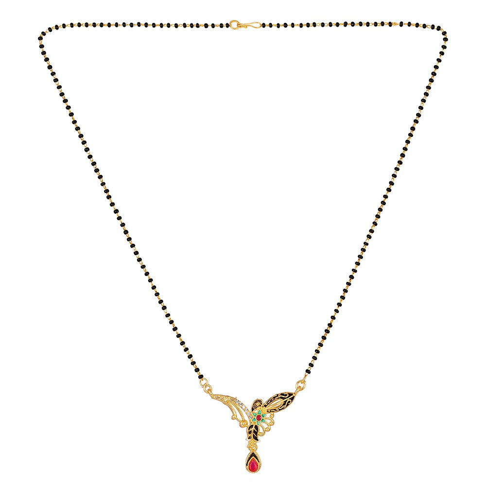 Kord Store "Microbeads" Mangalsutra Indian Traditional Single Line Micro Gold Black Mani (22 Inch) Chain With Lock Latest Stylish Design For Women  - KSM90014