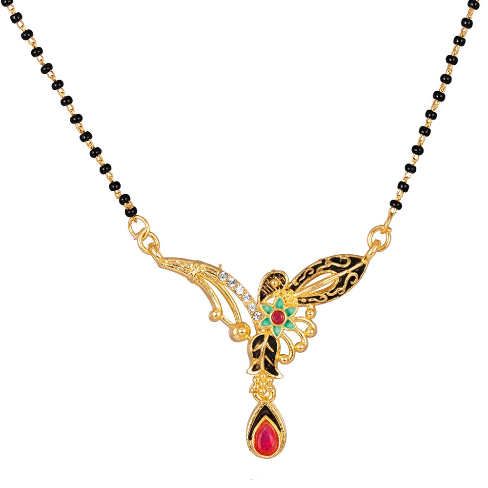 Kord Store "Microbeads" Mangalsutra Indian Traditional Single Line Micro Gold Black Mani (22 Inch) Chain With Lock Latest Stylish Design For Women  - KSM90014