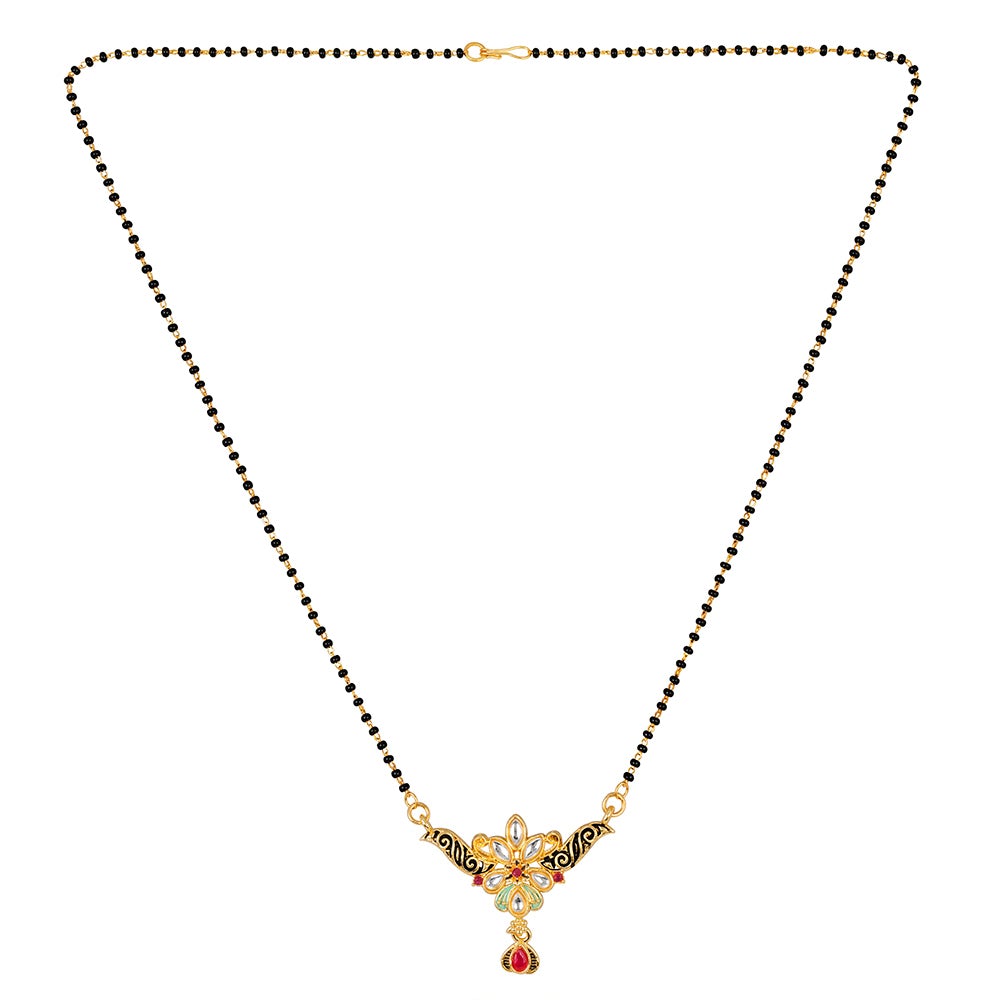 Kord Store Latest Design Indian Traditional Mangalsutra Single Black Beads (22 Inch) Line Back Chain With Lock Set Wedding Jewllery Set Ruby Stone Jewellery Sets   - KSM90017
