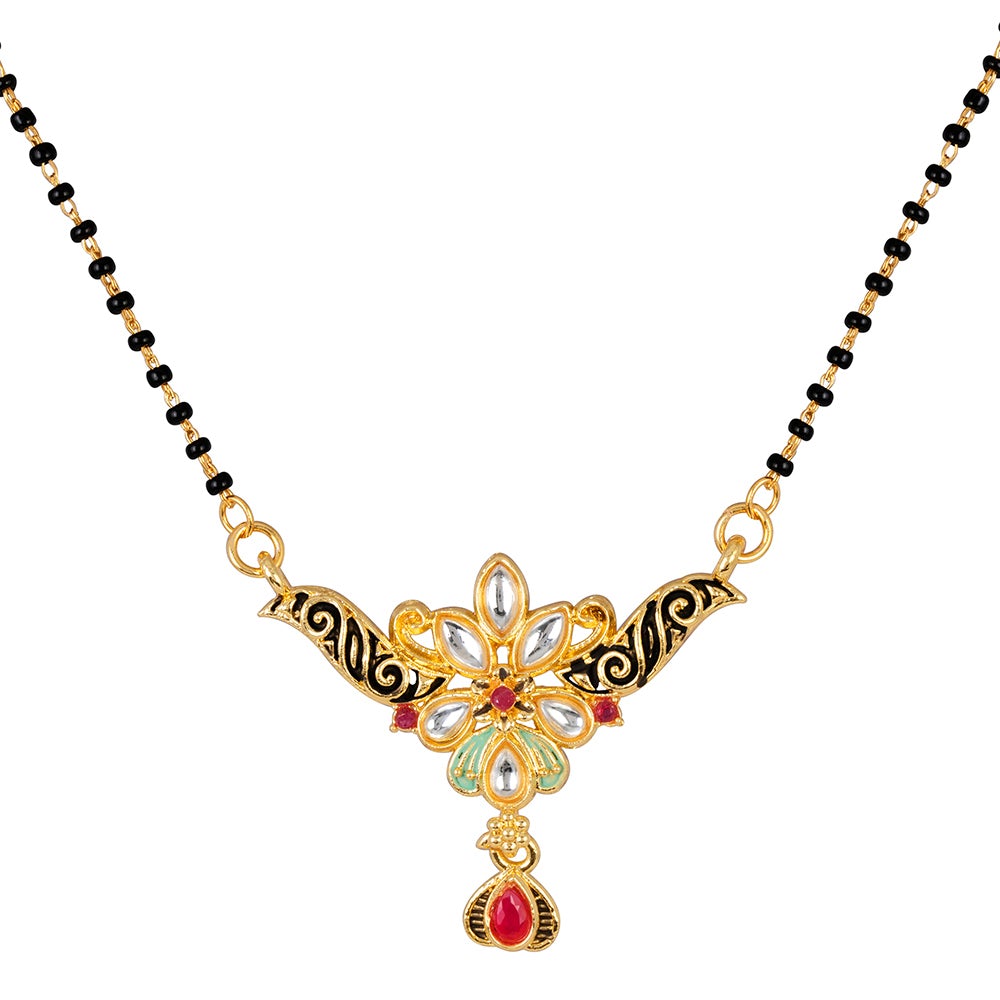 Kord Store Latest Design Indian Traditional Mangalsutra Single Black Beads (22 Inch) Line Back Chain With Lock Set Wedding Jewllery Set Ruby Stone Jewellery Sets   - KSM90017