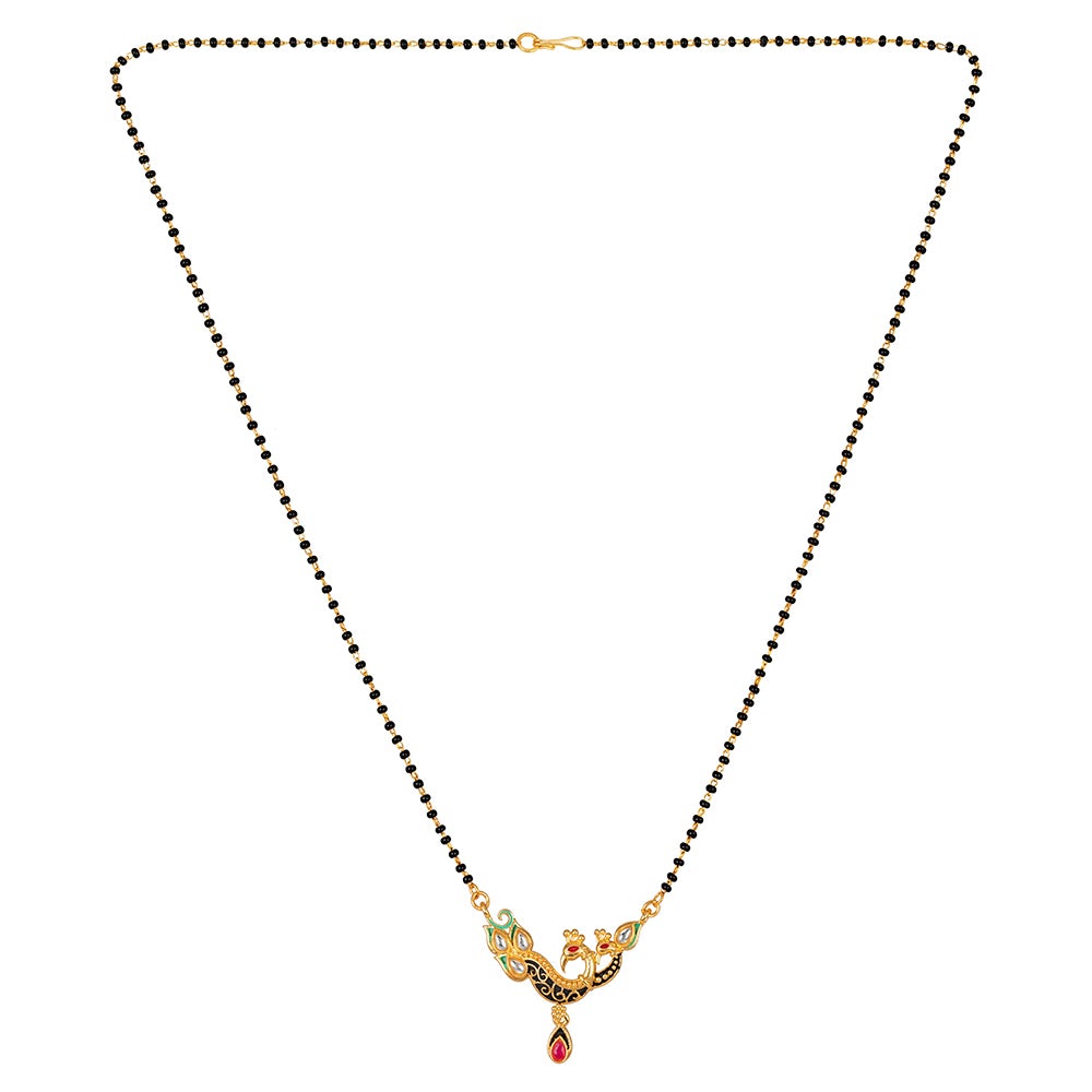 Kord Store "Peacock Style Pendent Mangalsutra" New Design 22Kt Micro Gold Plated Black Beads Chain Pendent Set Wedding Jewellery For Women  - KSM90019