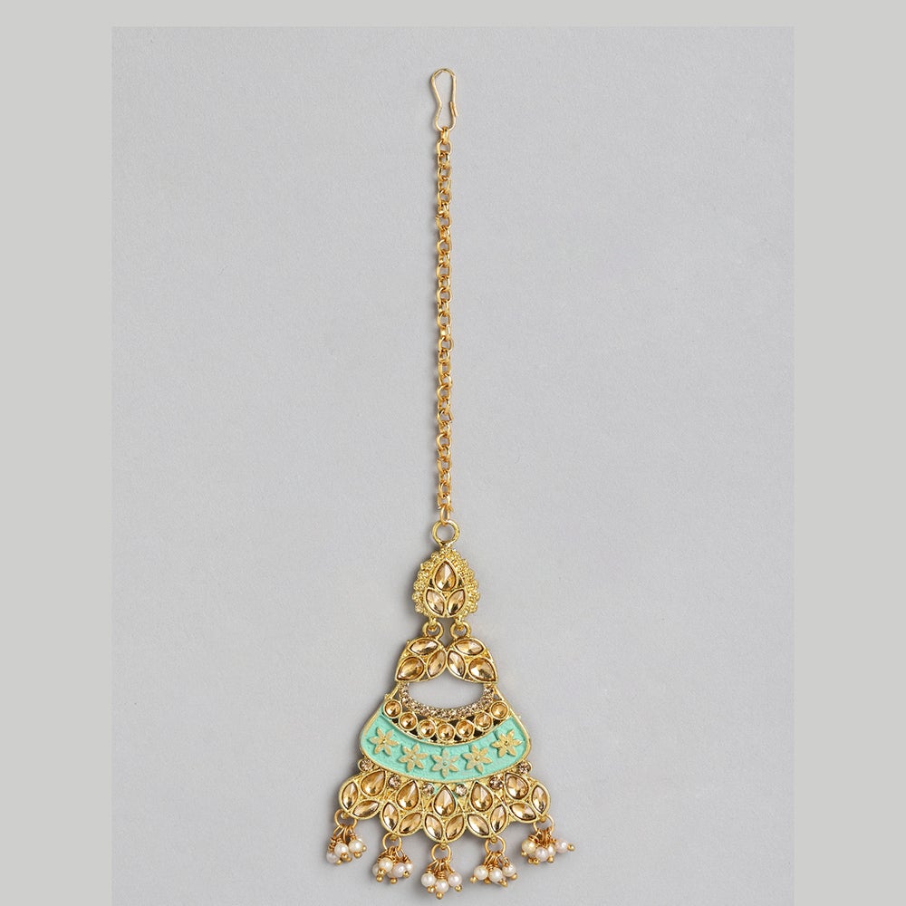 Kord Store Pleasing Gold Plated LCD Stone Chandilier Maangtikka For Girls and Women  - KSMT13001