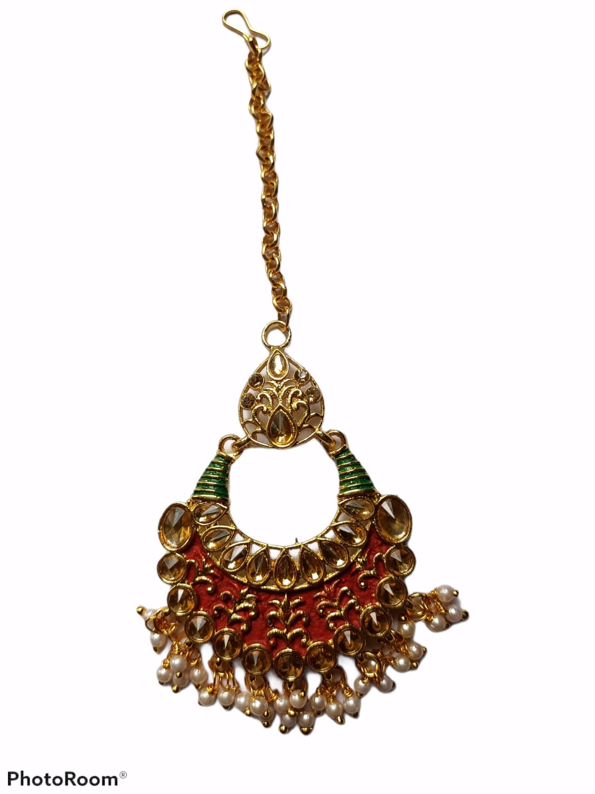Kord Store Luxurious Gold Plated LCD Stone Chand Shape Maangtikka For Girls and Women  - KSMT13002