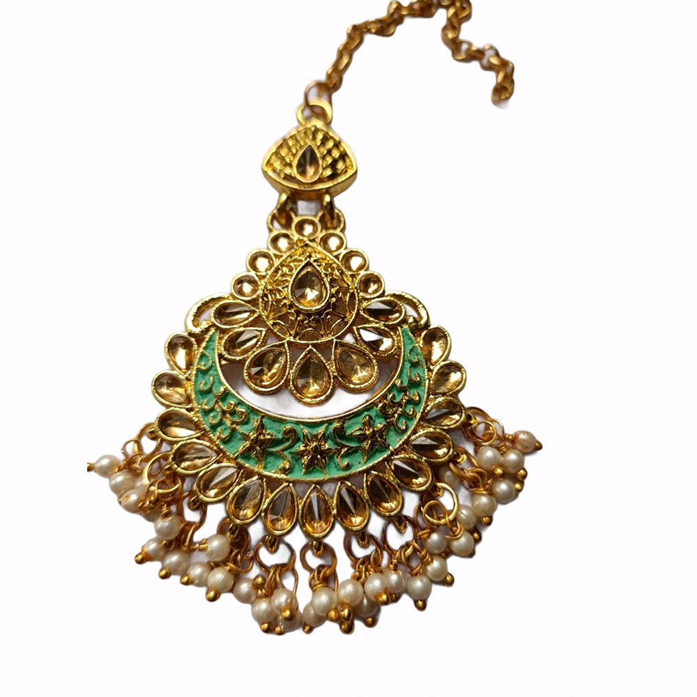 Kord Store Splendid Gold Plated LCD Stone Chandilier Maangtikka For Girls and Women  - KSMT13003
