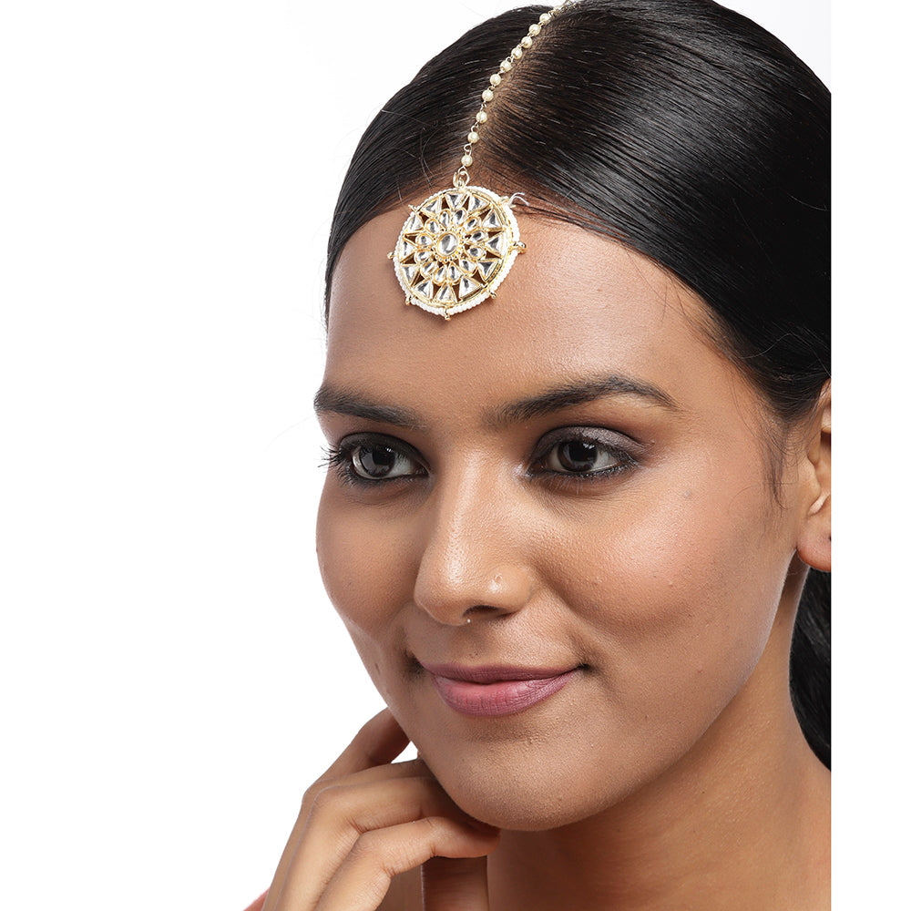 Kord Store Graceful Gold Plated Round Shape Maangtikka For Girls and Women  - KSMT13004