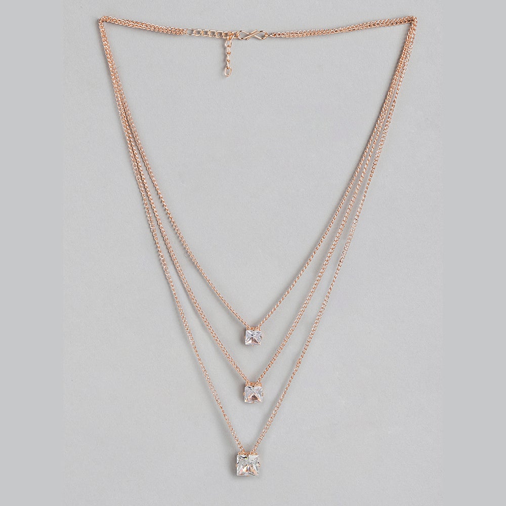 Kord Store Attractive Rose Gold Plated Center Stone Fancy Chain Necklace For Girls and Women  - KSN60190