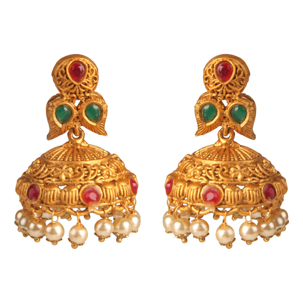 Kord Store Traditional Peacock Multi-Color Stone Gold Plated Matinee Necklace Set For Women  - KSNKE60003