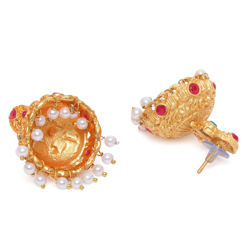 Kord Store Traditional Peacock Multi-Color Stone Gold Plated Matinee Necklace Set For Women  - KSNKE60003