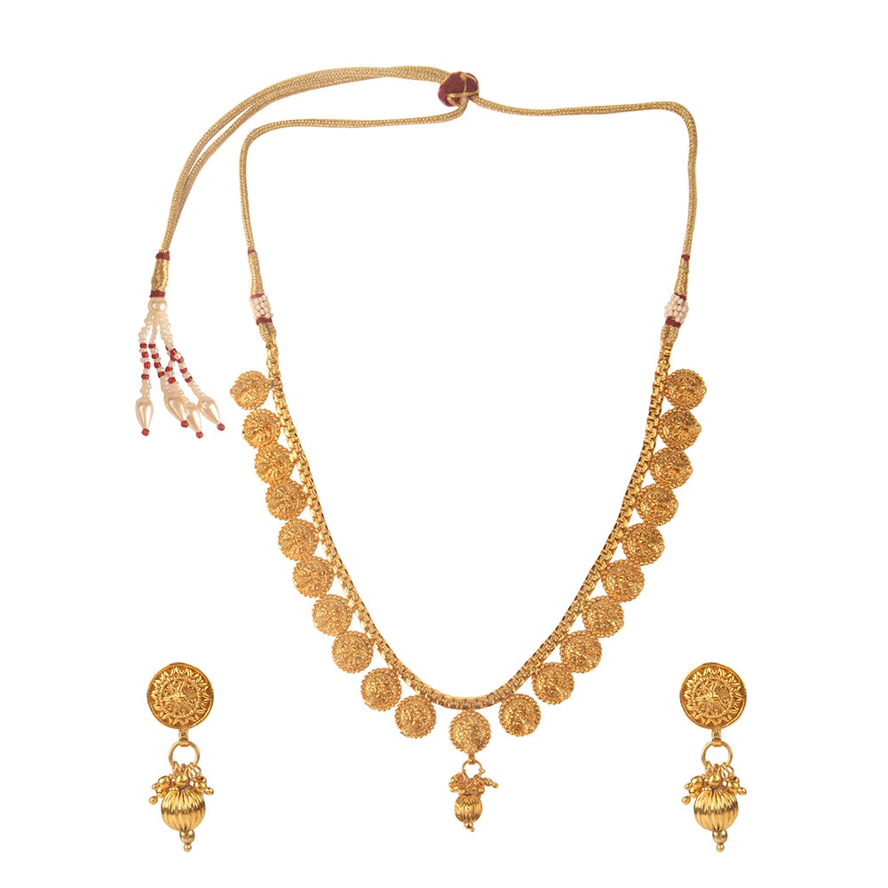 Kord Store Traditional Flower Design Gold Plated Matinee Necklace Set For Women