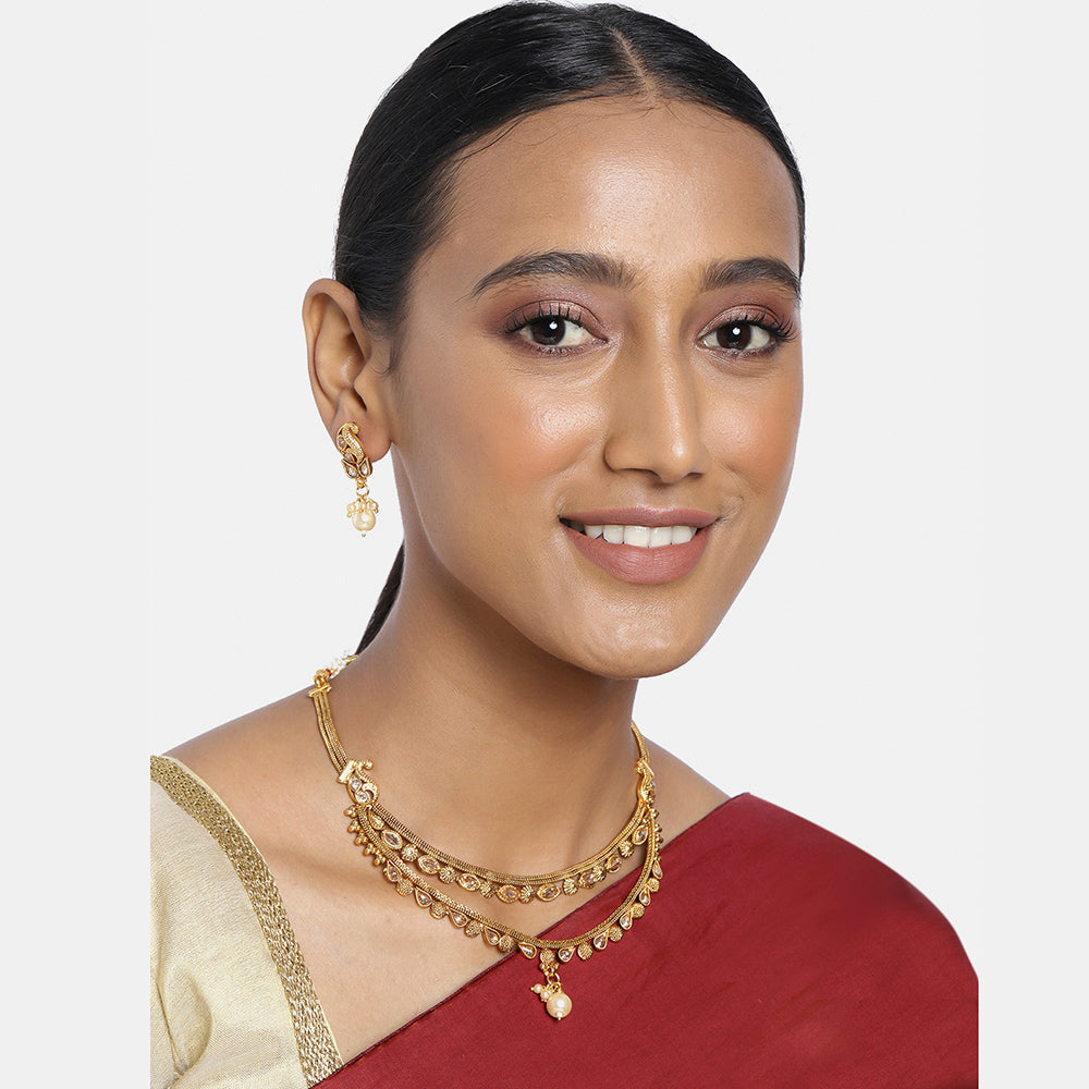 Kord Store Traditional 2 String Chain Lct Stone Gold Plated Choker Necklace Set For Women  - KSNKE60067