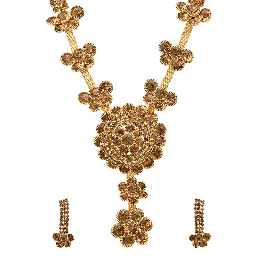 Kord Store Fascinating Flower Design Lct Stone Gold Plated Princess Necklace Set For Women  - KSNKE60073
