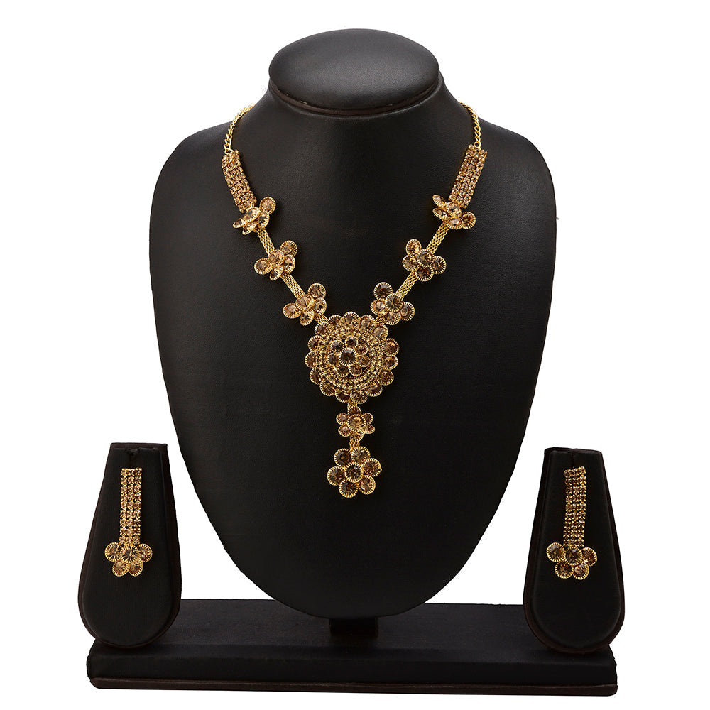 Kord Store Fascinating Flower Design Lct Stone Gold Plated Princess Necklace Set For Women  - KSNKE60073