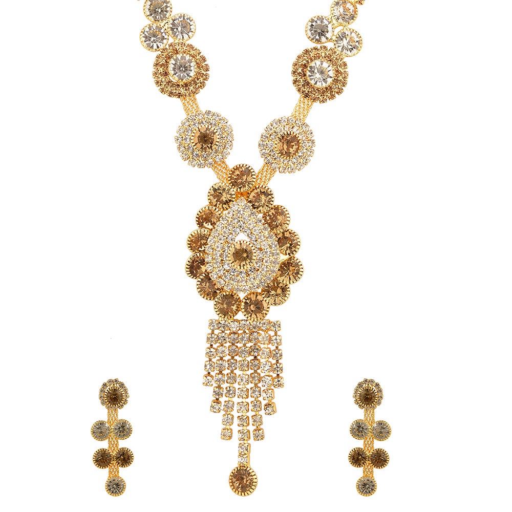 Kord Store Charming Designer White Stone Gold Plated Princess Necklace Set For Women  - KSNKE60077