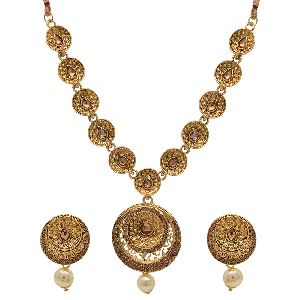 Kord Store Traditional Astonish Lct Stone Gold Plated Matinee Necklace Set For Women  - KSNKE60082